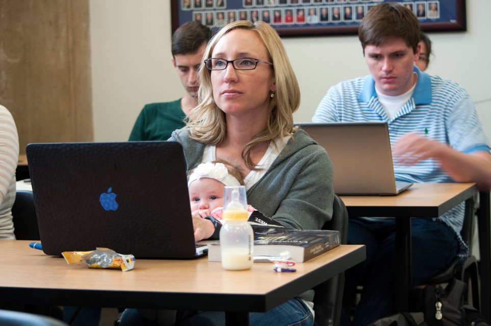 3L Joni Bodnar with baby Kendall in class